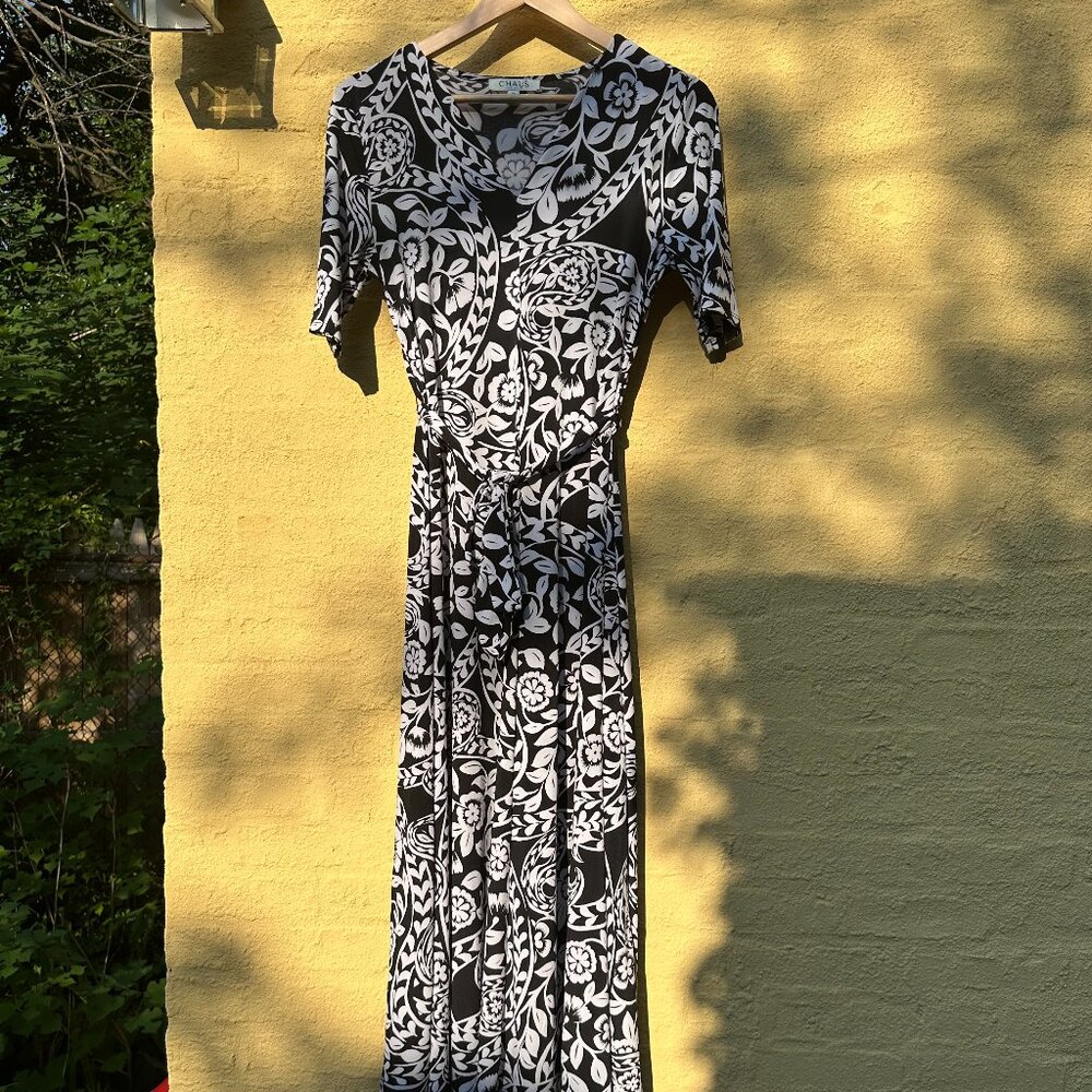BLACK & WHITE MIDI DRESS WITH BELT M CHAUS